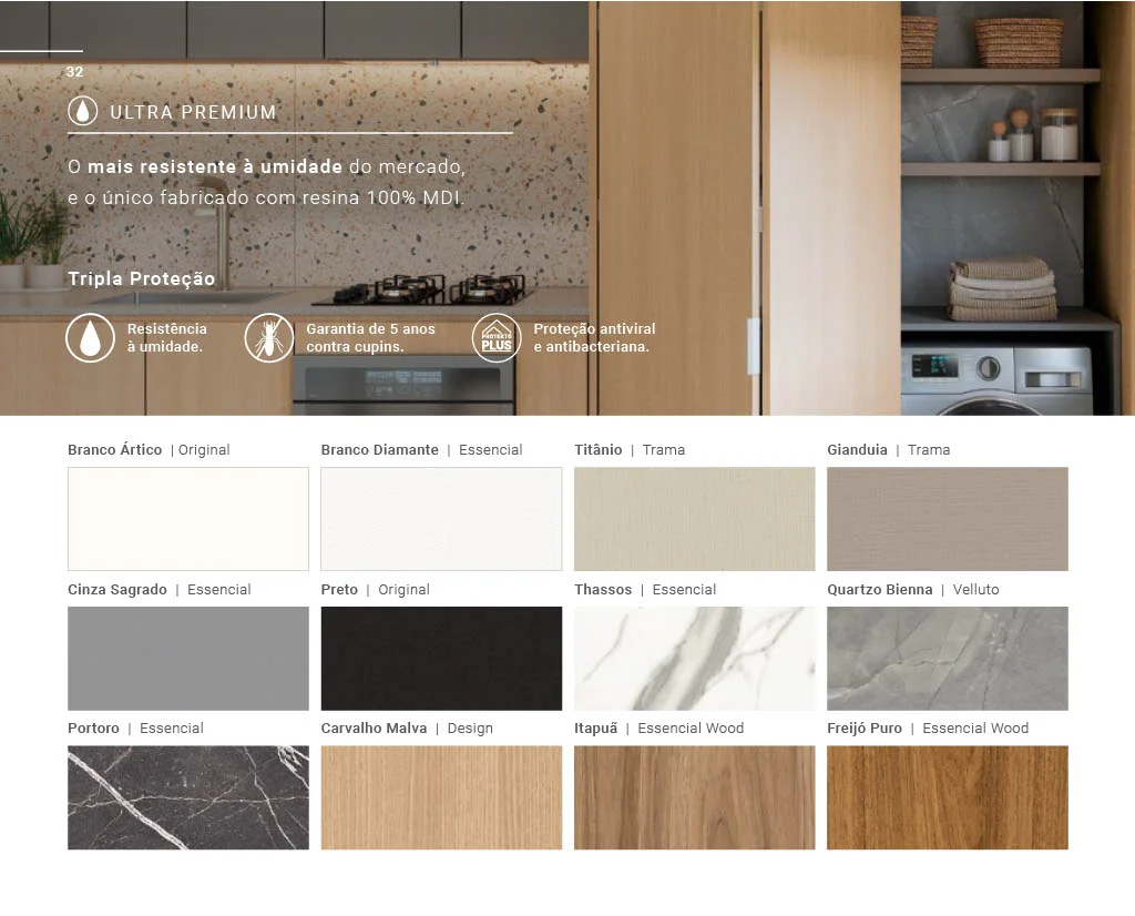 Tabela de cores MDF Duratex — Branco e Freijó
